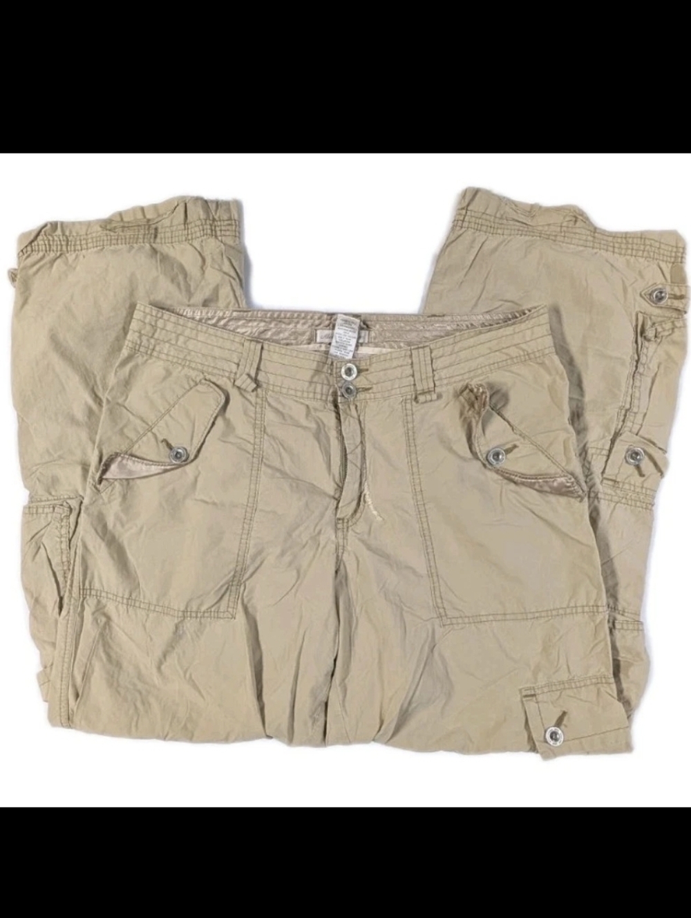 Vintage Y2K Abercrombie Womens 10 Khaki Cargo Pants Parachute Tie Ankle
